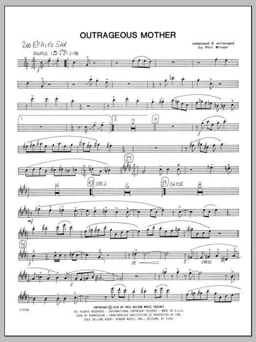 Download Phil Wilson Outrageous Mother - 2nd Eb Alto Saxopho Sheet Music