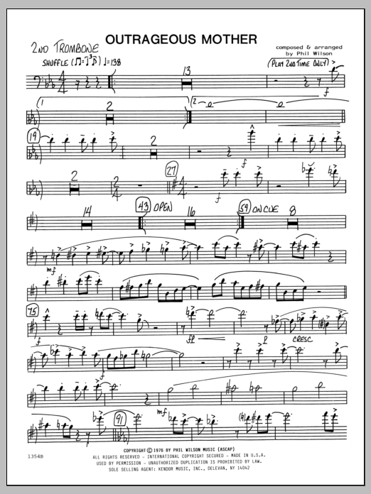 Download Phil Wilson Outrageous Mother - 2nd Trombone Sheet Music