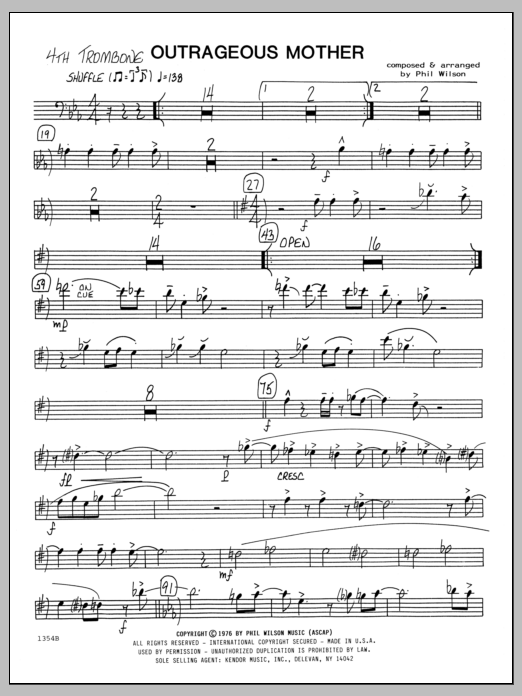 Download Phil Wilson Outrageous Mother - 4th Trombone Sheet Music