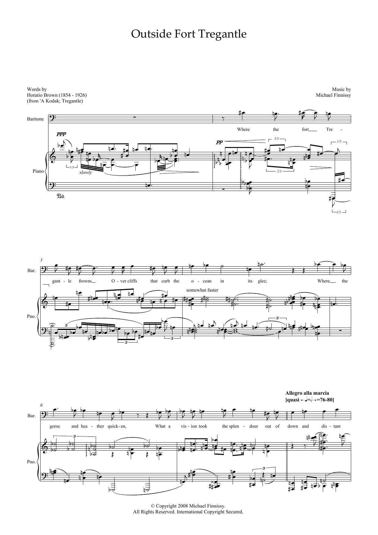 Download Michael Finnissy Outside Fort Tregantle (for baritone & Sheet Music