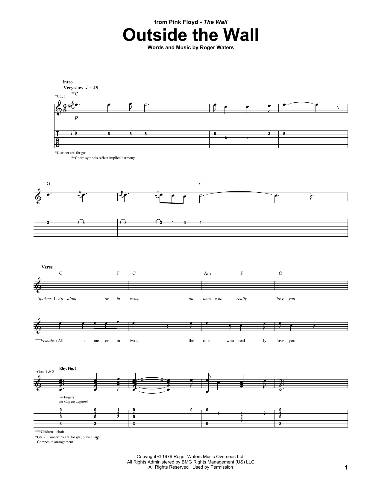 Download Pink Floyd Outside The Wall Sheet Music