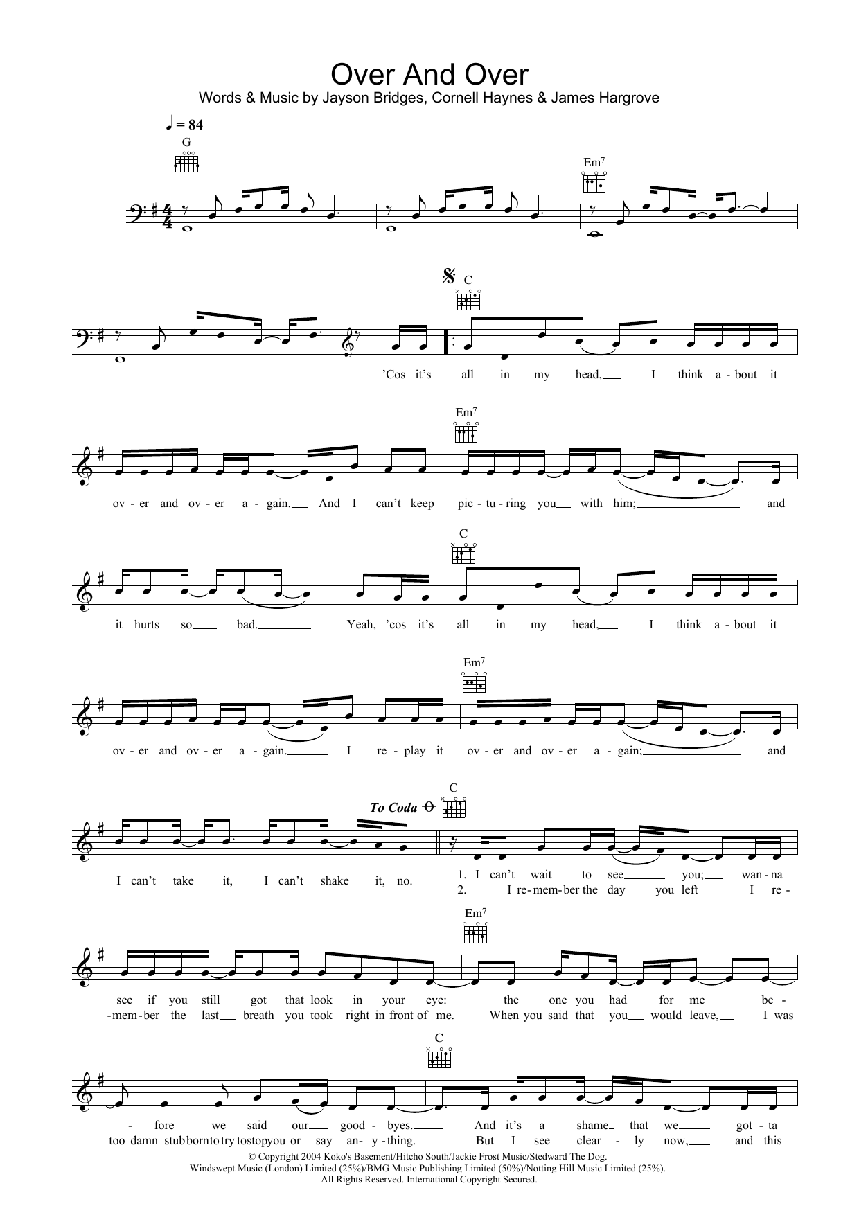 Download Nelly Over And Over (featuring Tim McGraw) Sheet Music