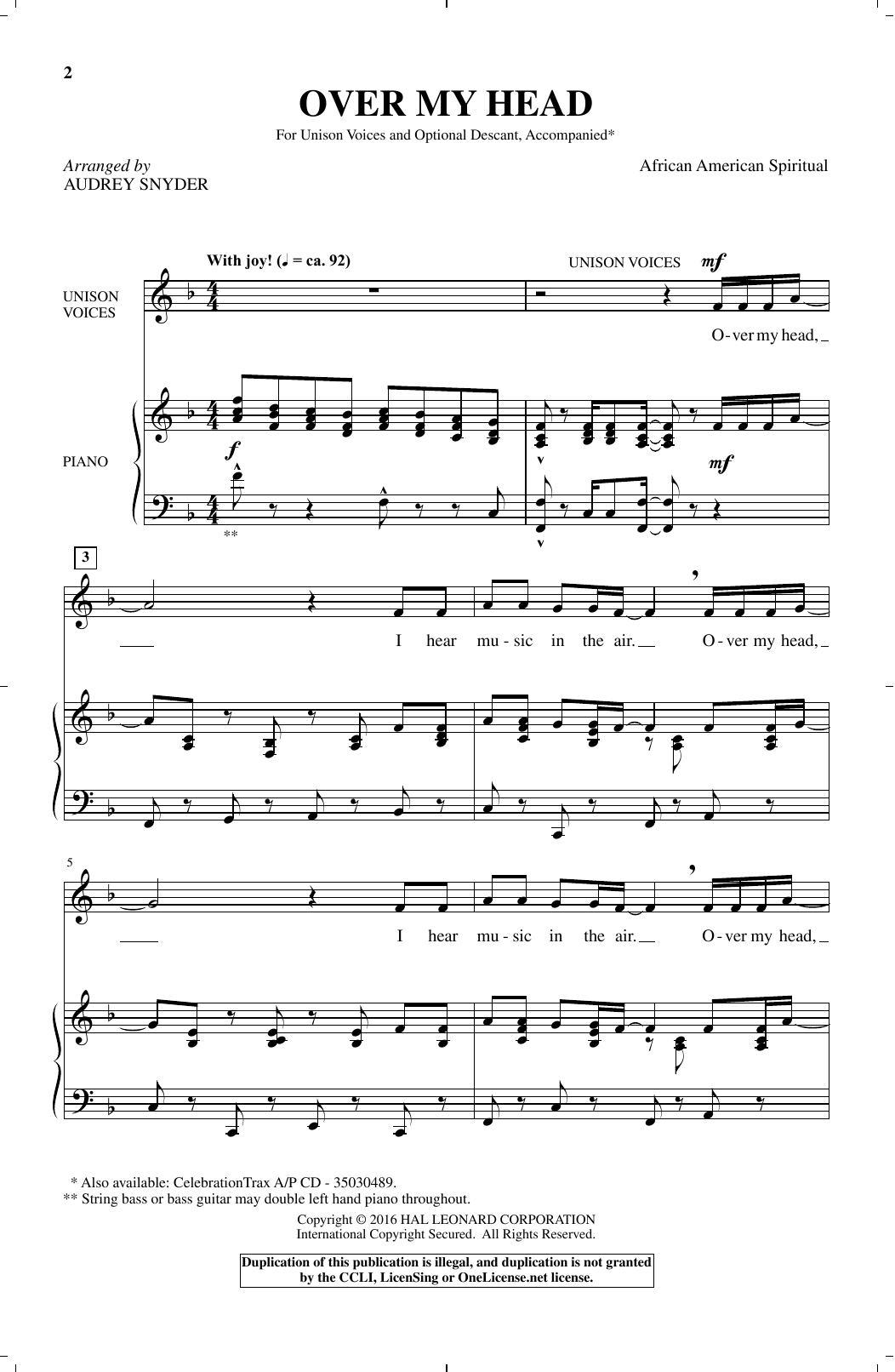 Download African-American Spiritual Over My Head (arr. Audrey Snyder) Sheet Music