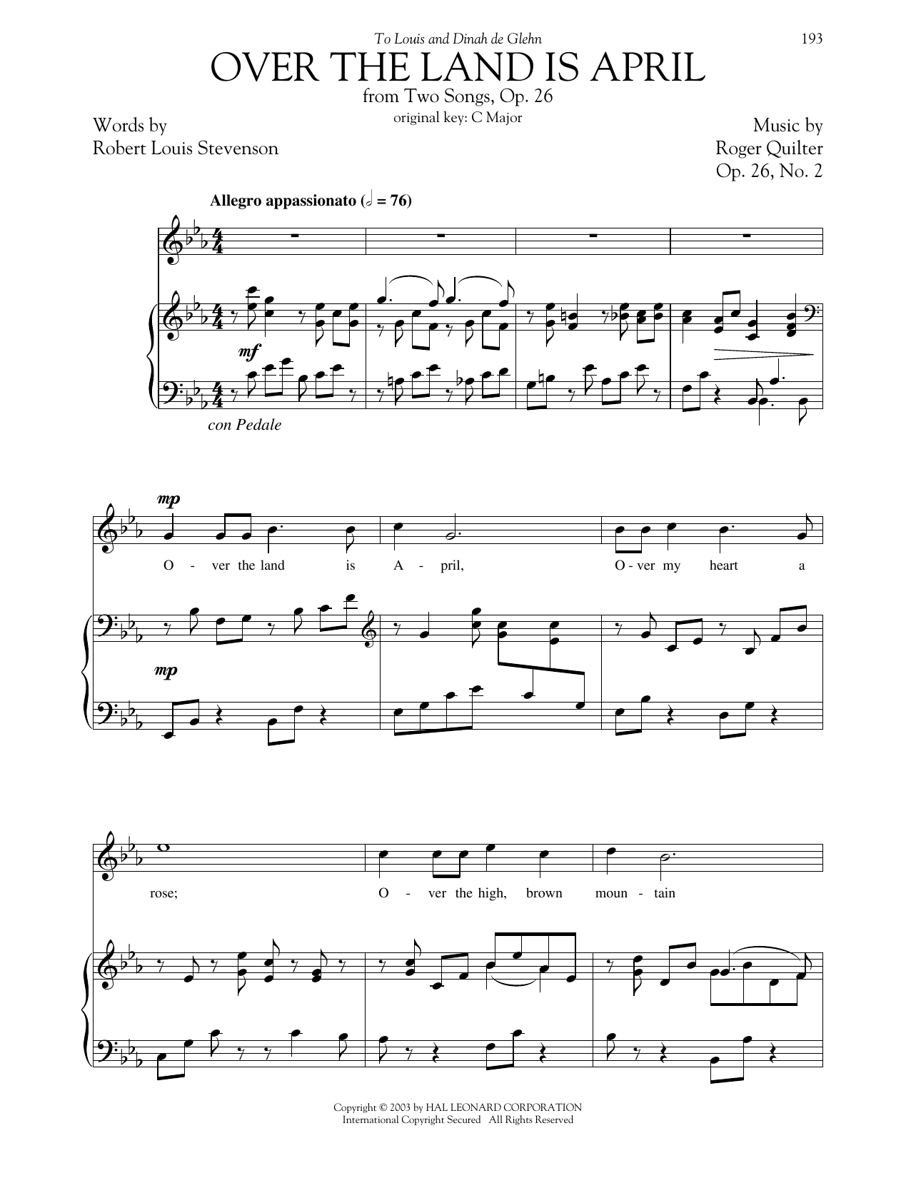 Download Roger Quilter Over The Land Is April (from Two Songs, Sheet Music