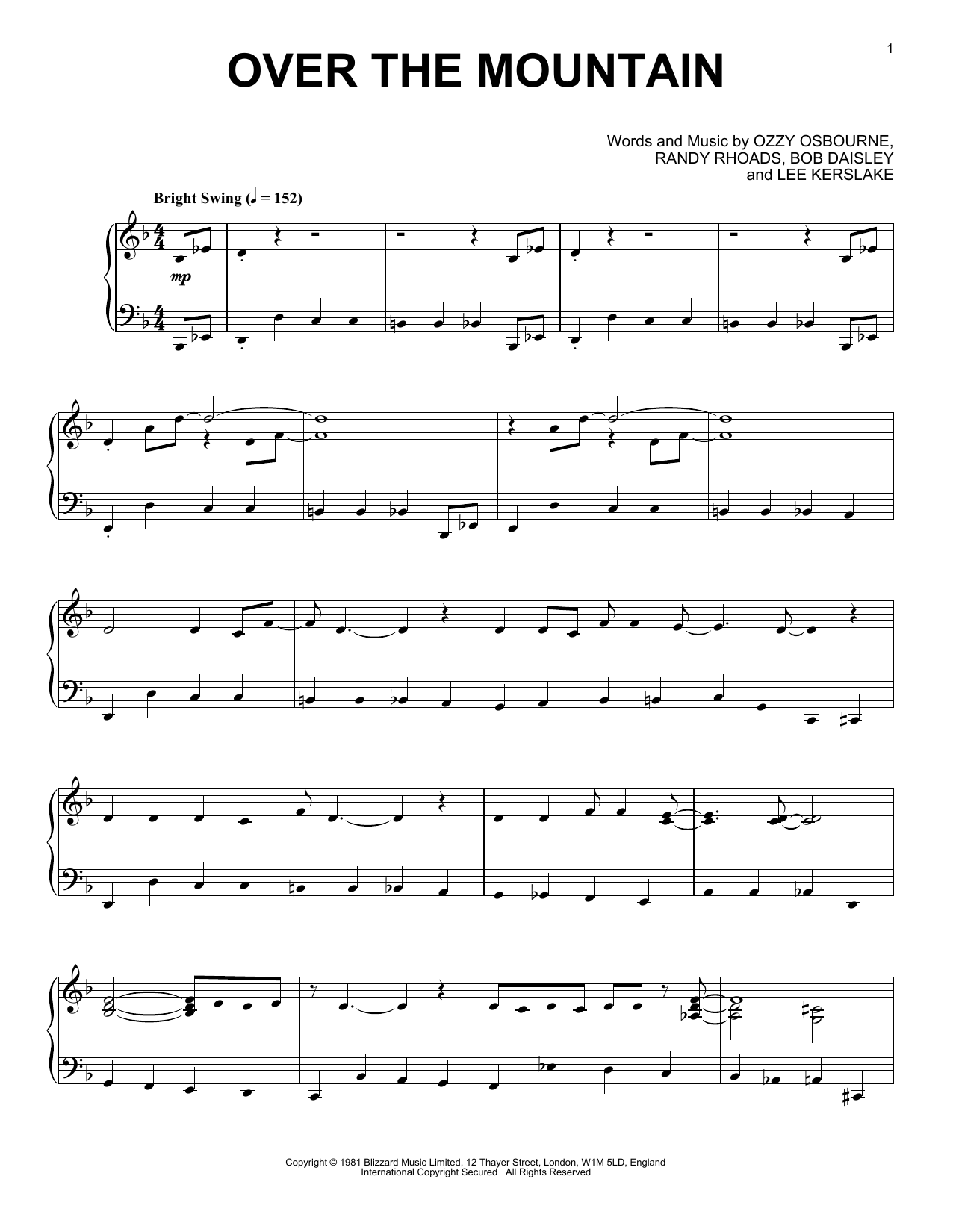 Download Ozzy Osbourne Over The Mountain [Jazz version] Sheet Music