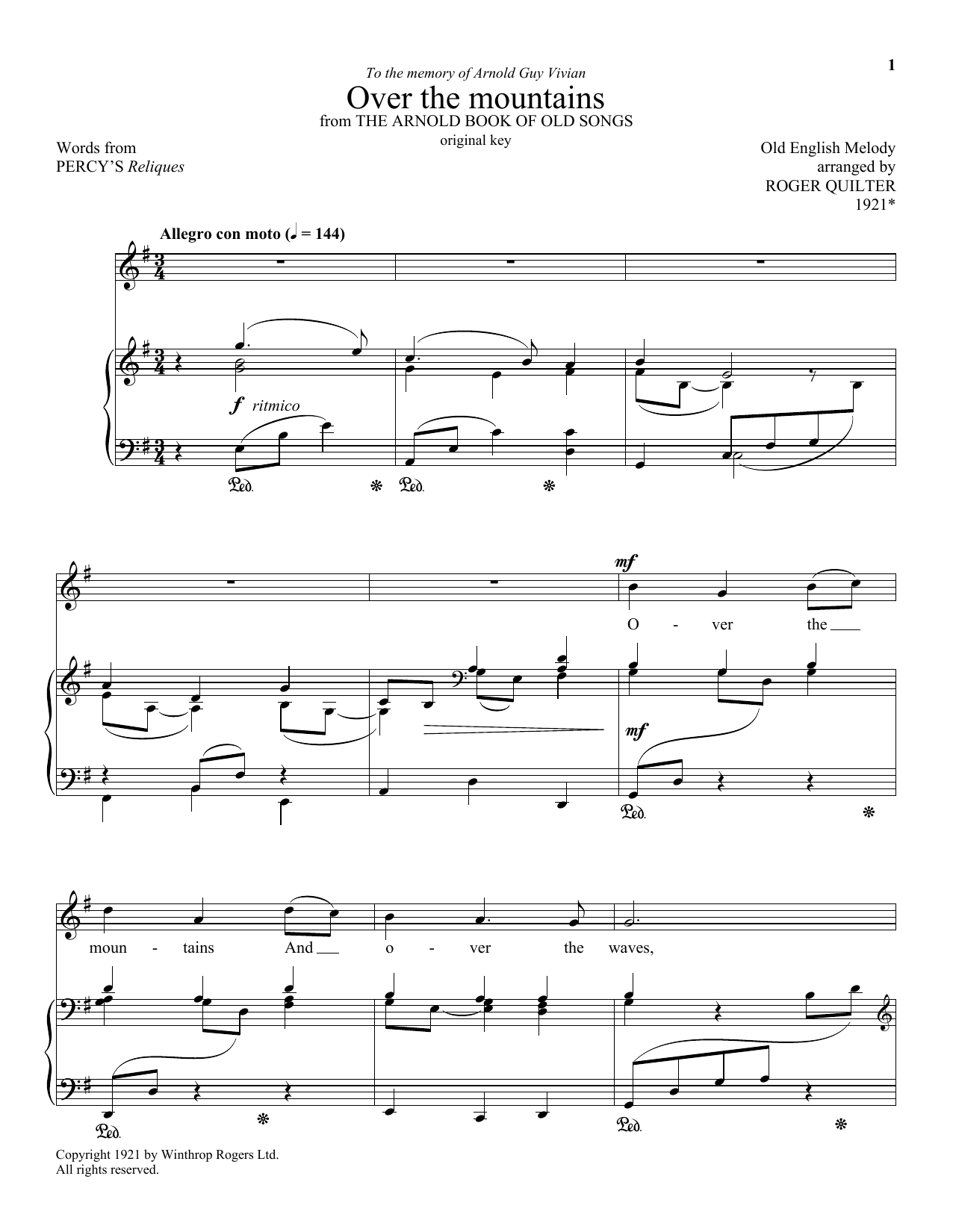 Download Roger Quilter Over The Mountains Sheet Music