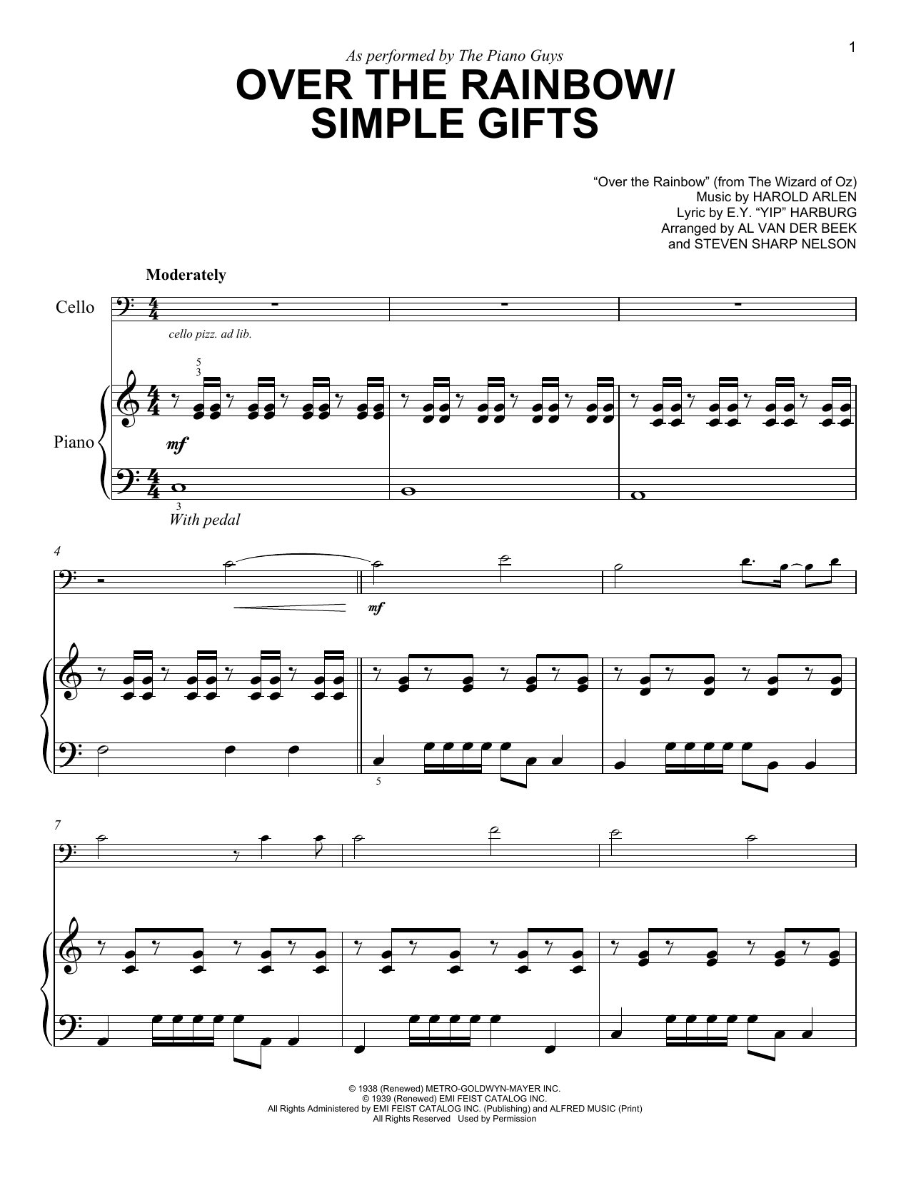 Download The Piano Guys Over The Rainbow / Simple Gifts Sheet Music