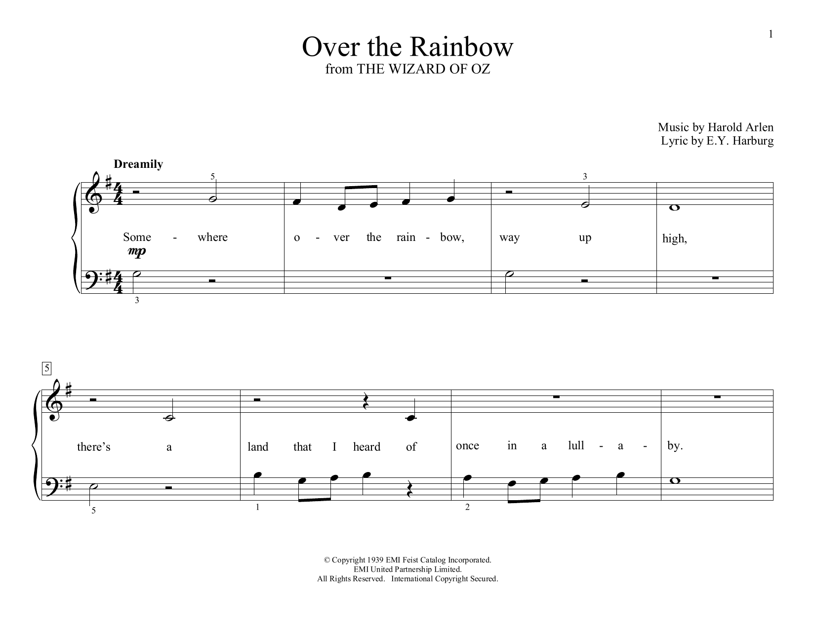 Download Harold Arlen Over The Rainbow (from The Wizard Of Oz Sheet Music