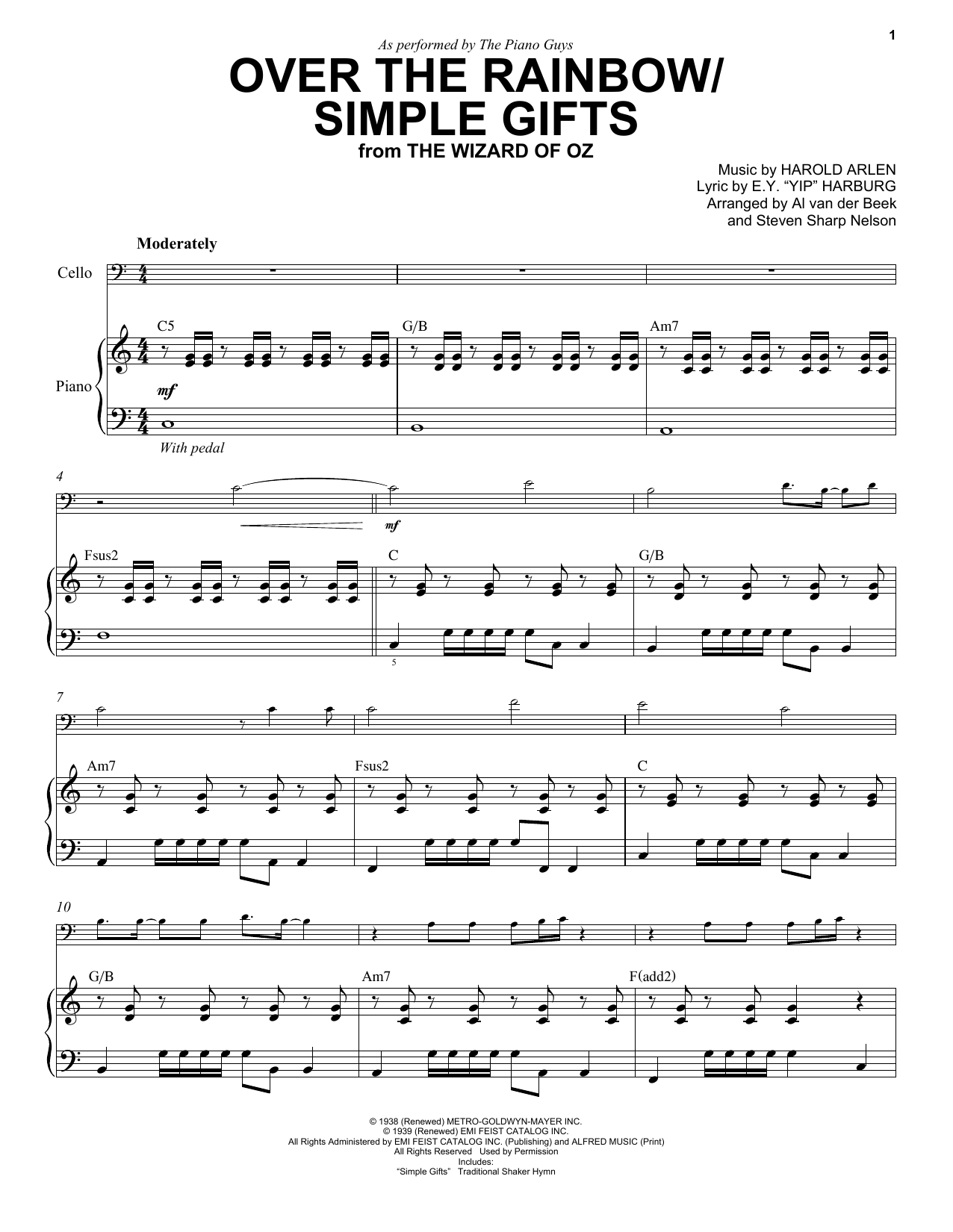 Download The Piano Guys Over The Rainbow/Simple Gifts (from The Sheet Music