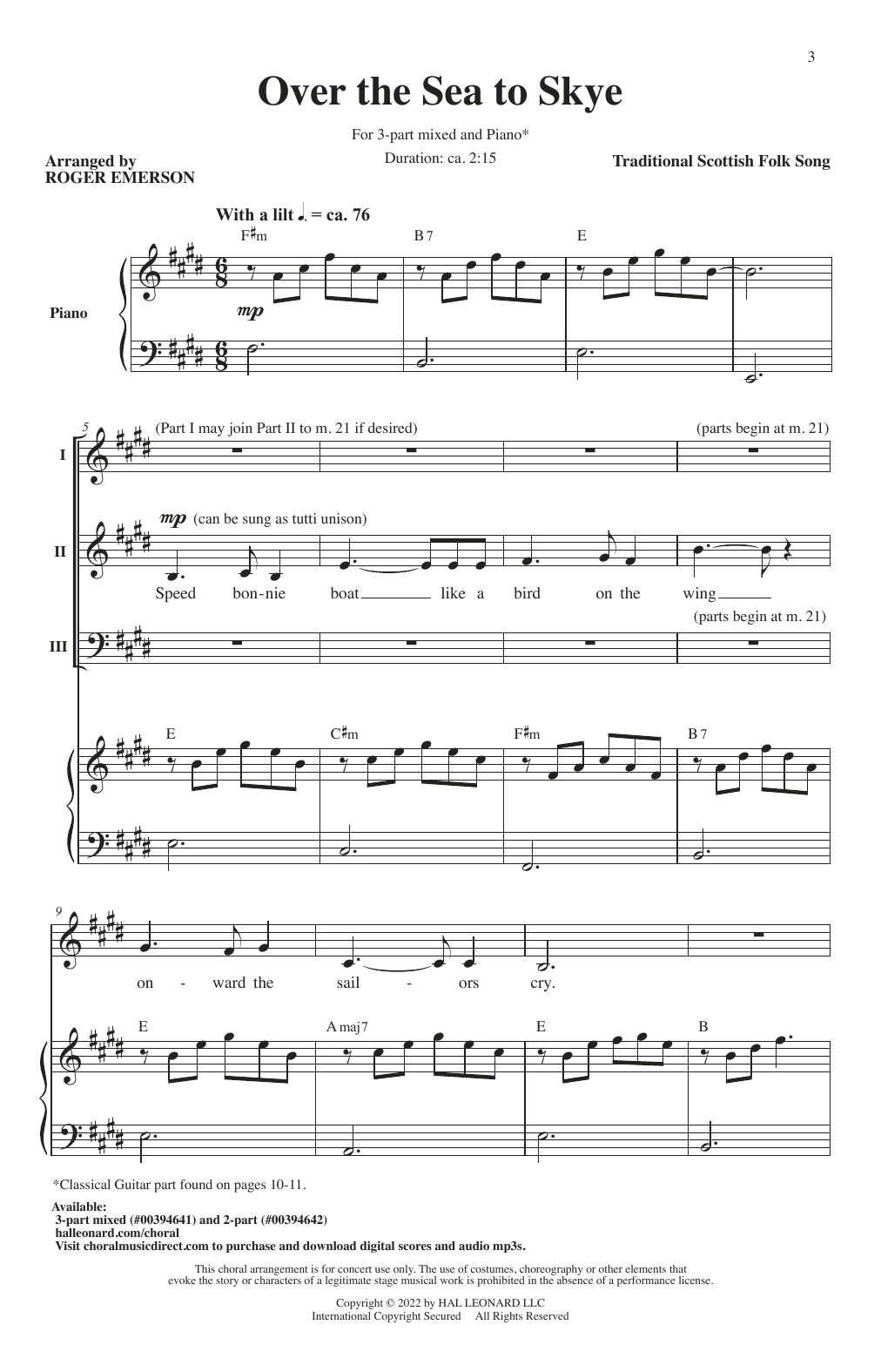 Download Traditional Scottish Folk Song Over The Sea To Skye (arr. Roger Emerso Sheet Music