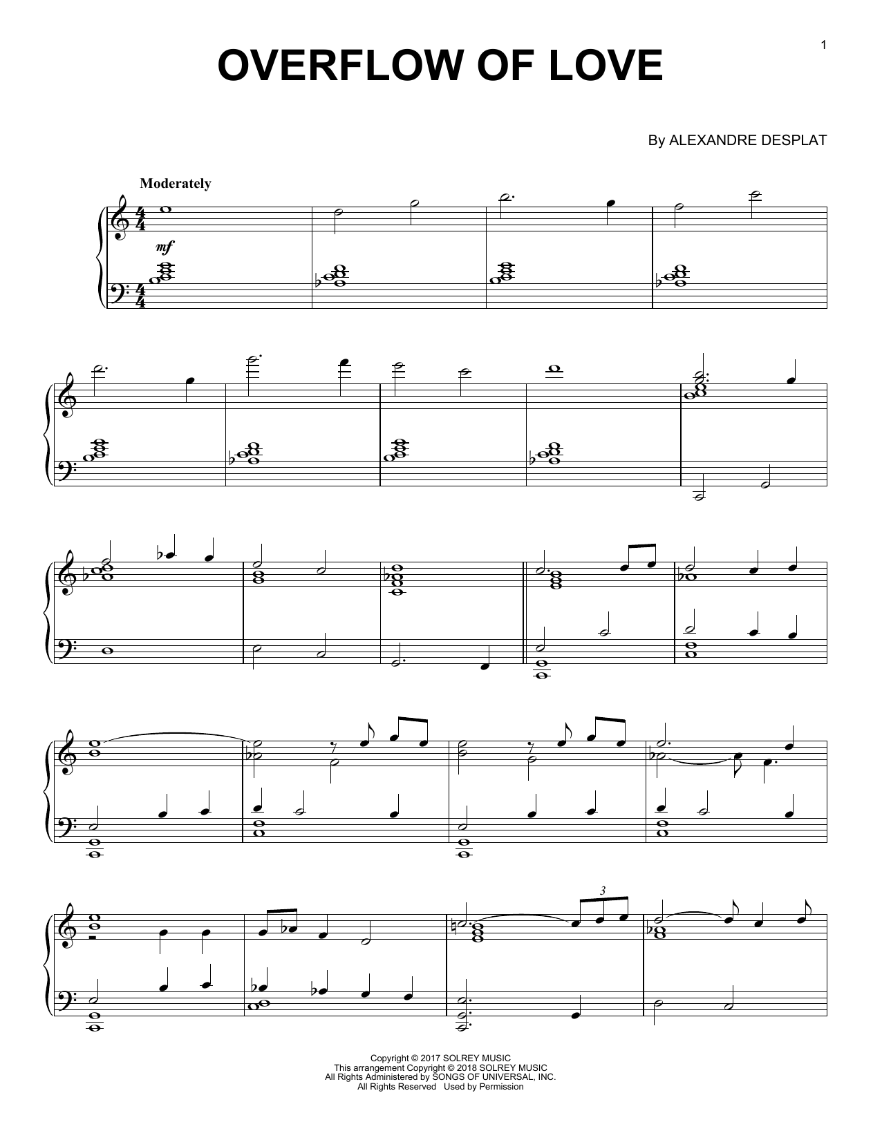 Download Alexandre Desplat Overflow Of Love (from 'The Shape Of Wa Sheet Music