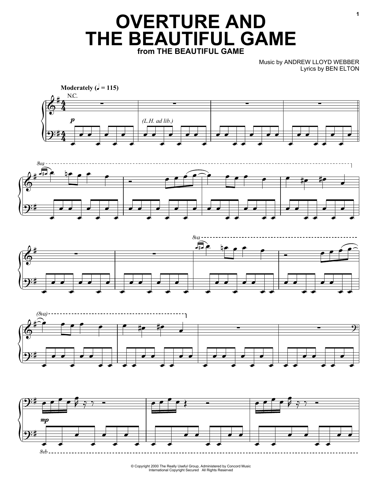 Download Andrew Lloyd Webber Overture And The Beautiful Game Sheet Music