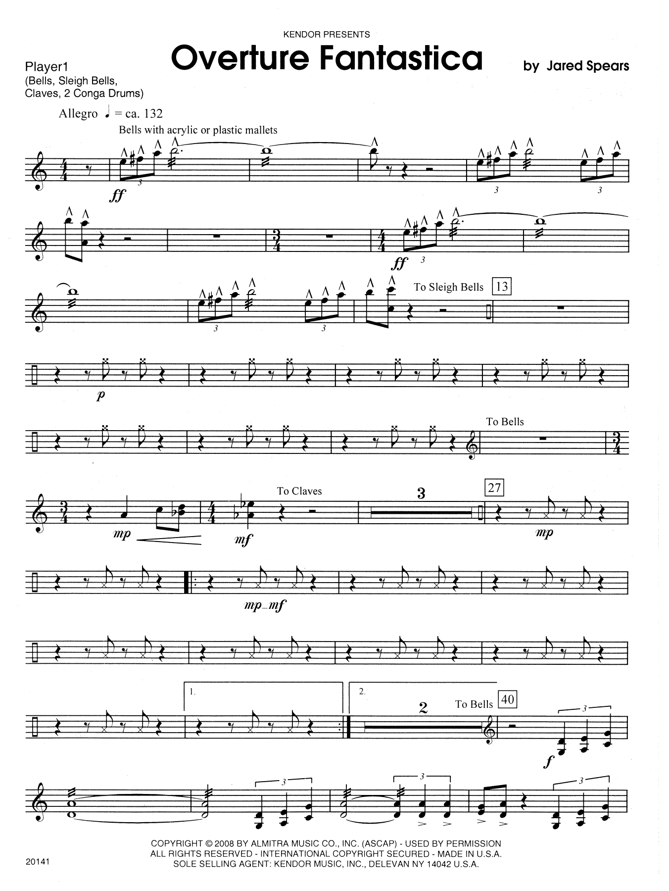 Download Jared Spears Overture Fantastica - Percussion 1 Sheet Music