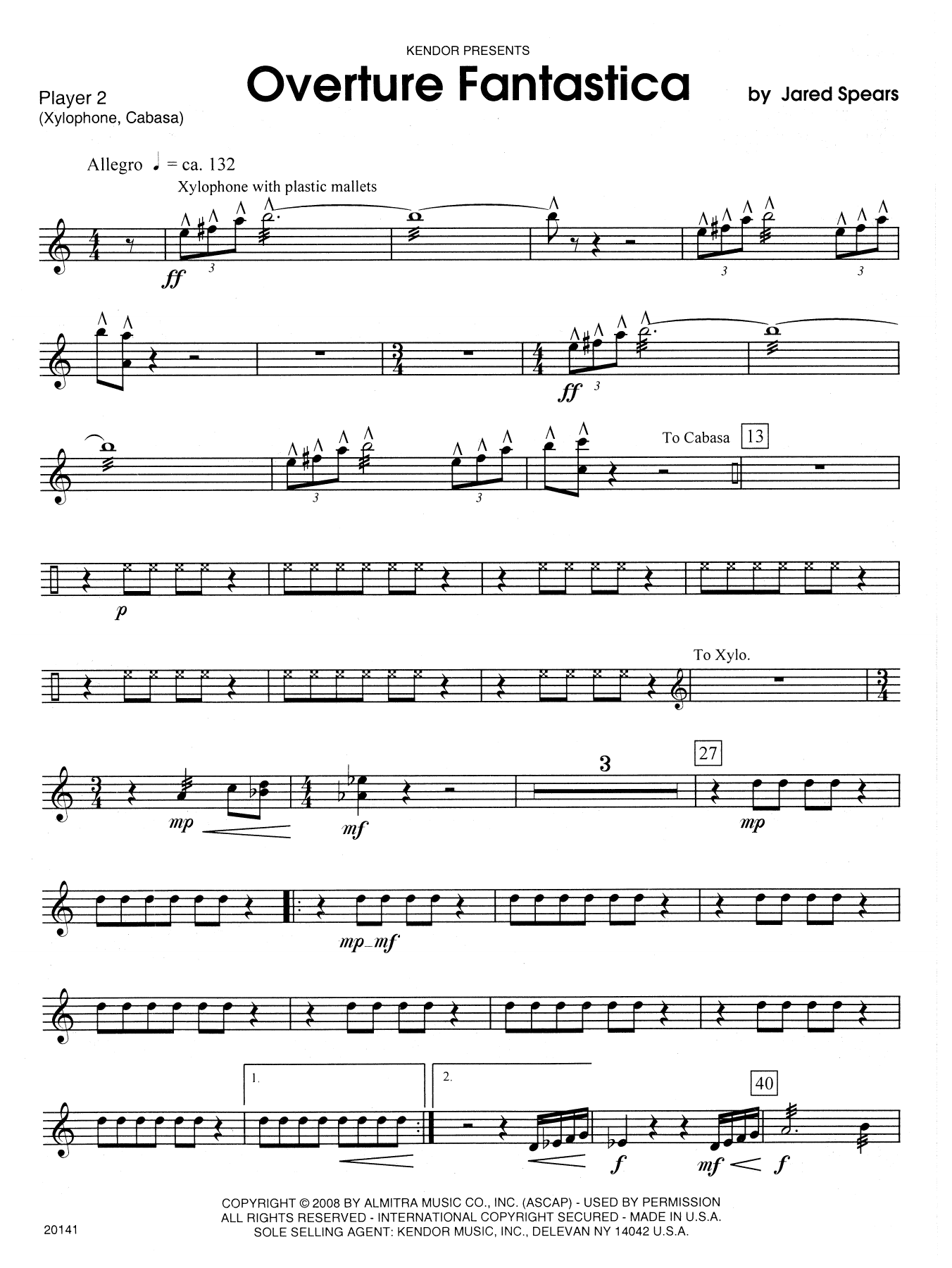 Download Jared Spears Overture Fantastica - Percussion 2 Sheet Music