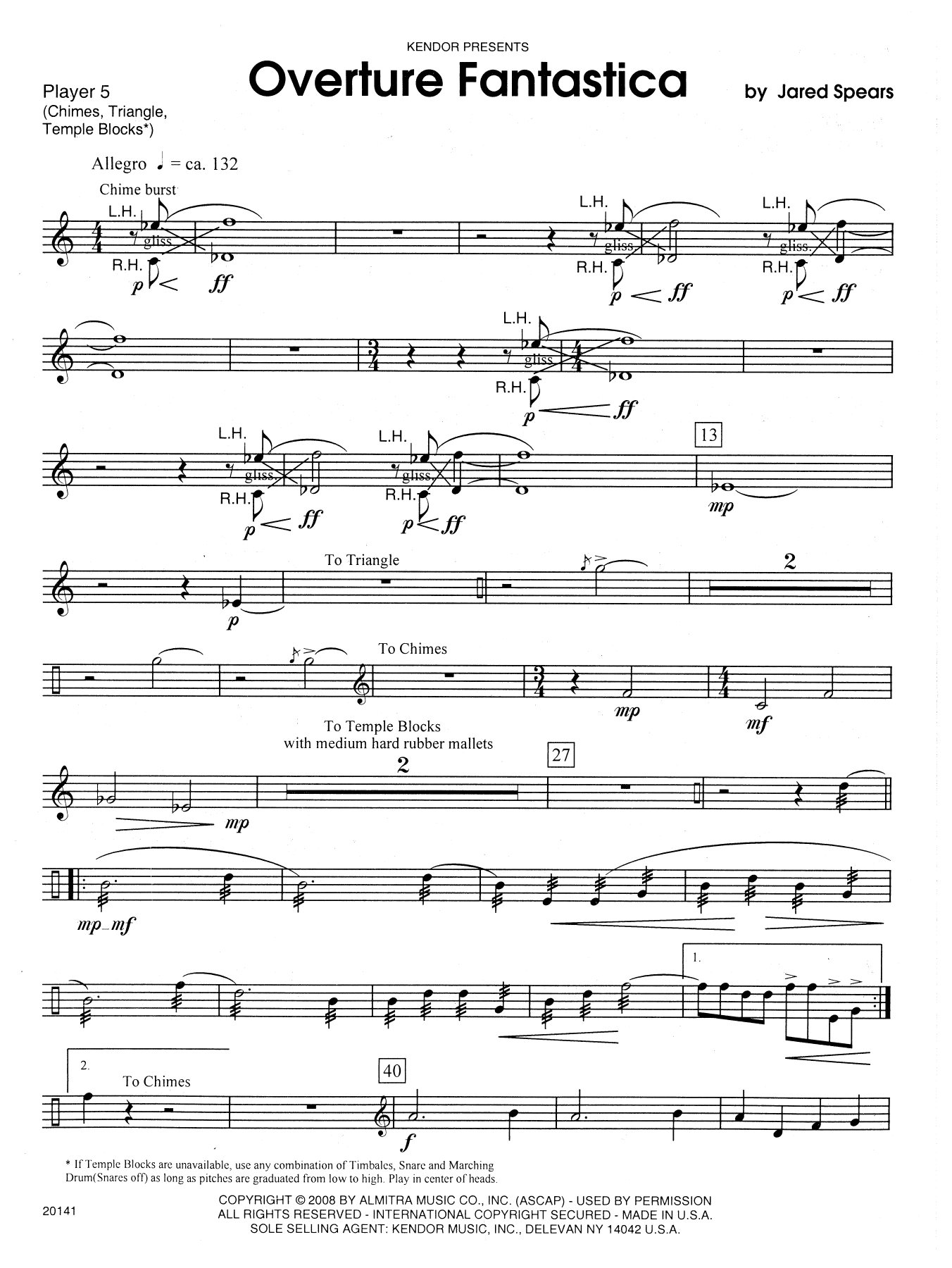 Download Jared Spears Overture Fantastica - Percussion 5 Sheet Music