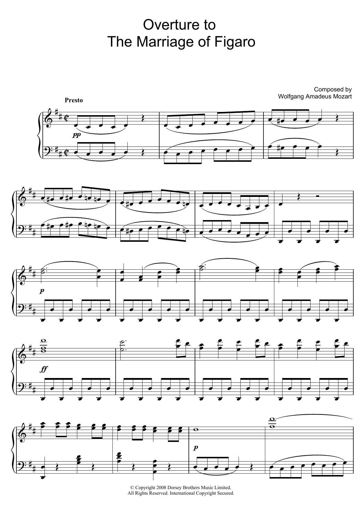 Download Wolfgang Amadeus Mozart Overture To The Marriage Of Figaro Sheet Music