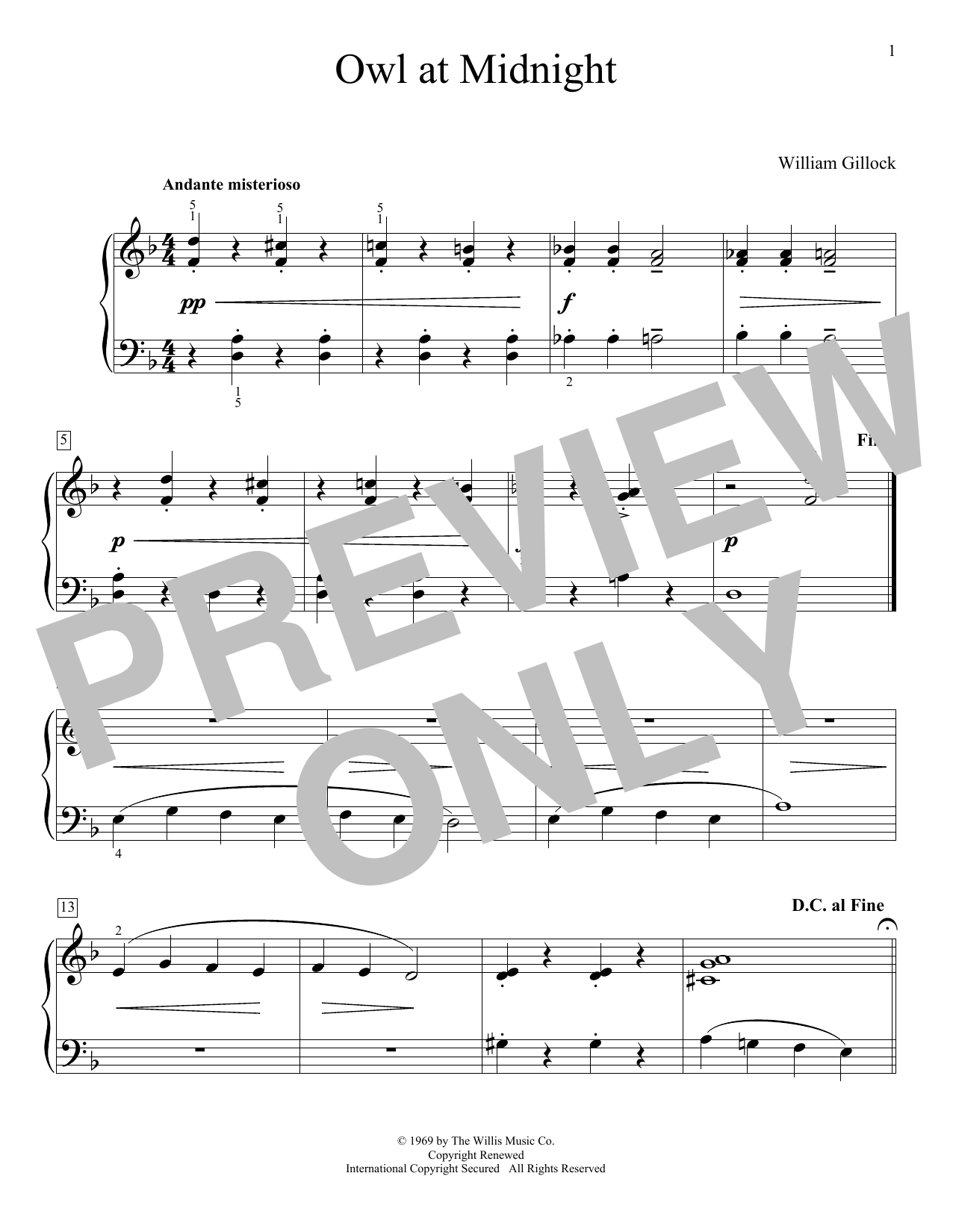 Download William Gillock Owl At Midnight Sheet Music