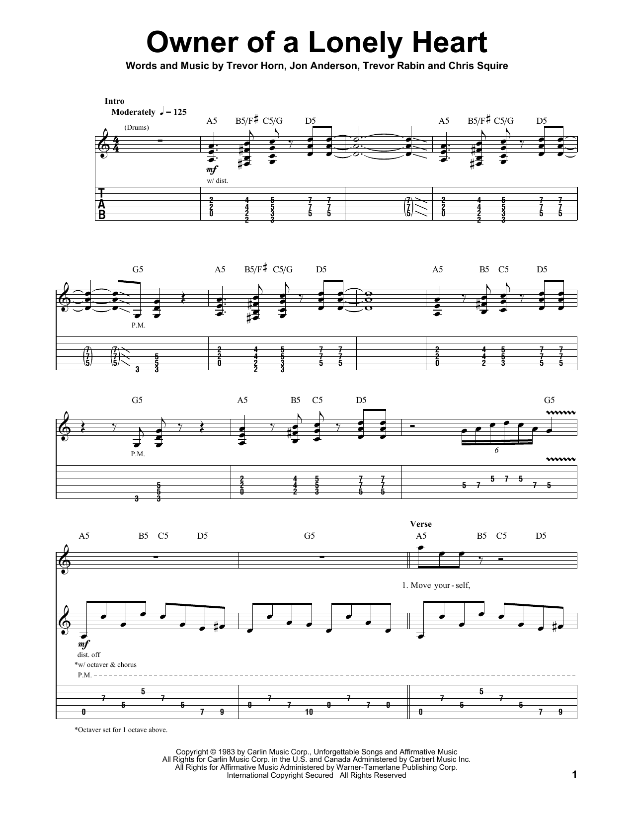 Download Yes Owner Of A Lonely Heart Sheet Music