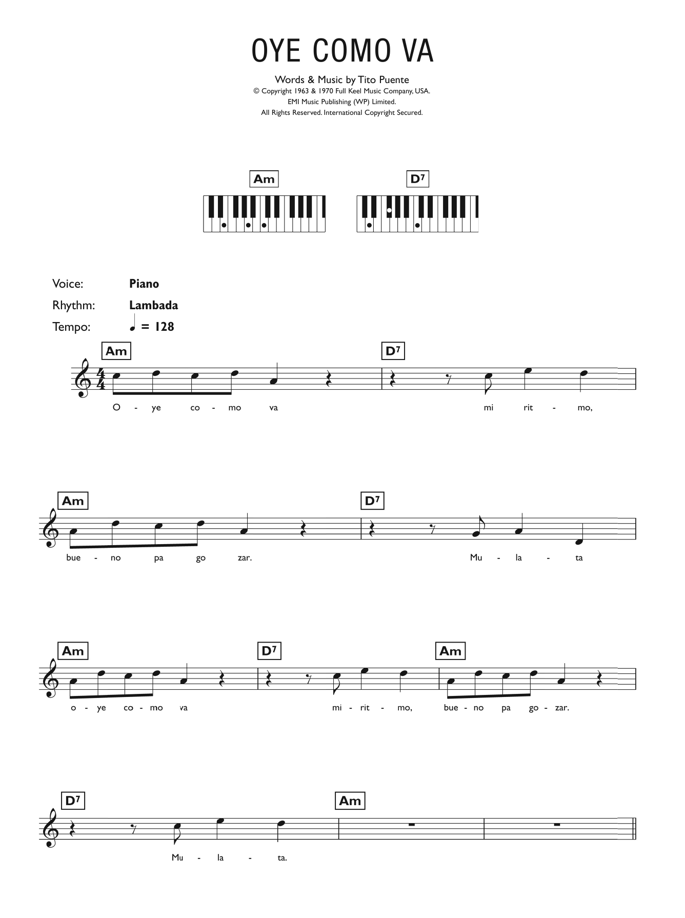 Download Tito Puente Oye Como Va Sheet Music