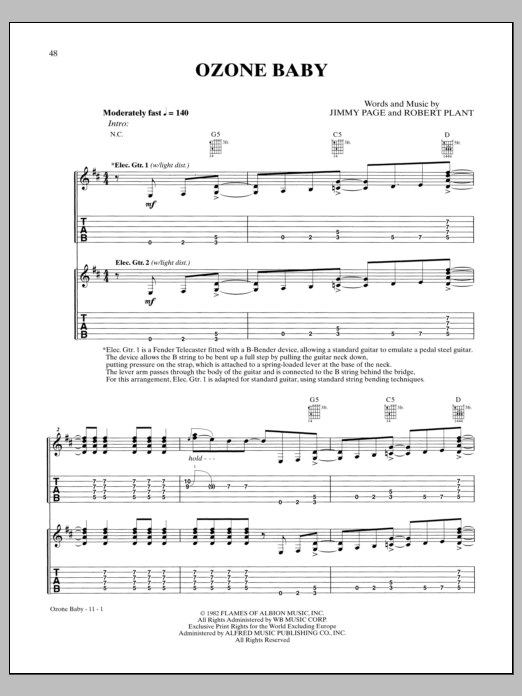 Download Led Zeppelin Ozone Baby Sheet Music