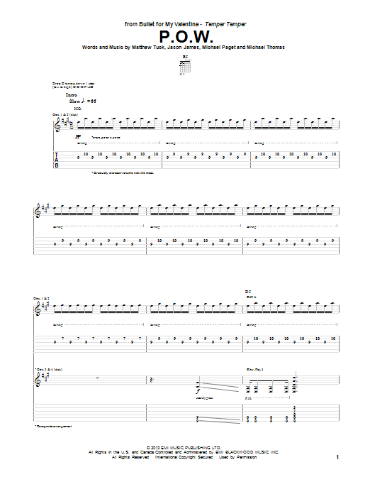 Download Bullet for My Valentine P.O.W. Sheet Music