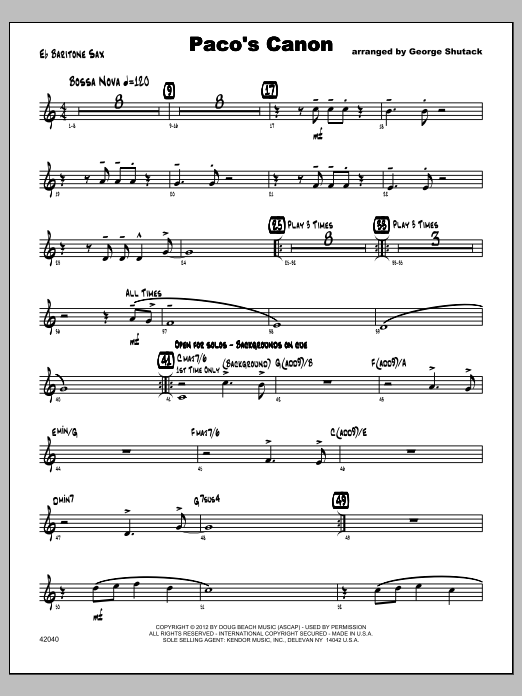 Download Shutack Paco's Canon - Baritone Sax Sheet Music