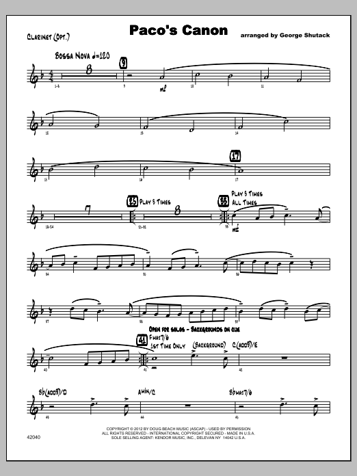 Download Shutack Paco's Canon - Clarinet Sheet Music