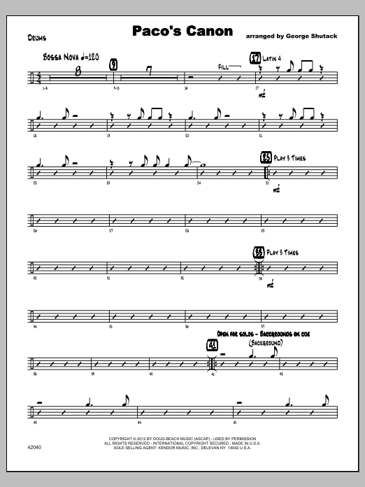 Download Shutack Paco's Canon - Drums Sheet Music