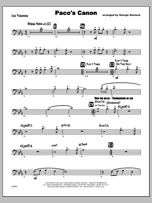 Download Shutack Paco's Canon - Trombone 2 Sheet Music