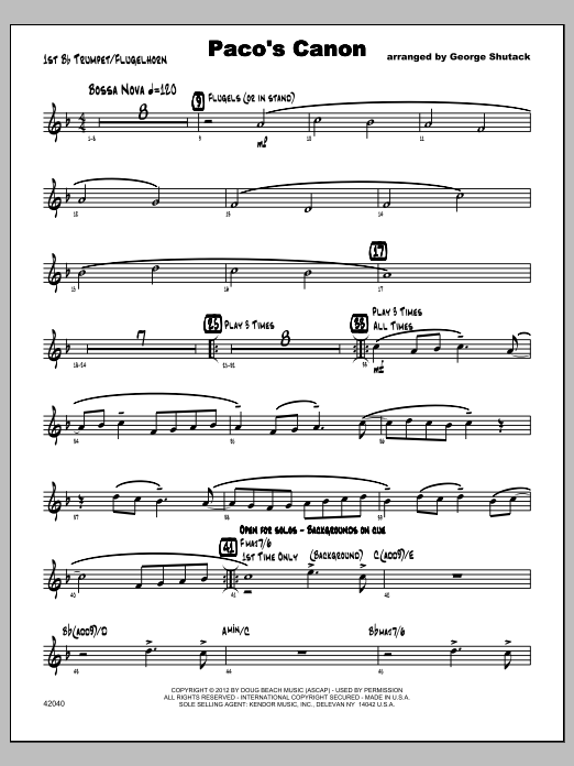 Download Shutack Paco's Canon - Trumpet 1 Sheet Music