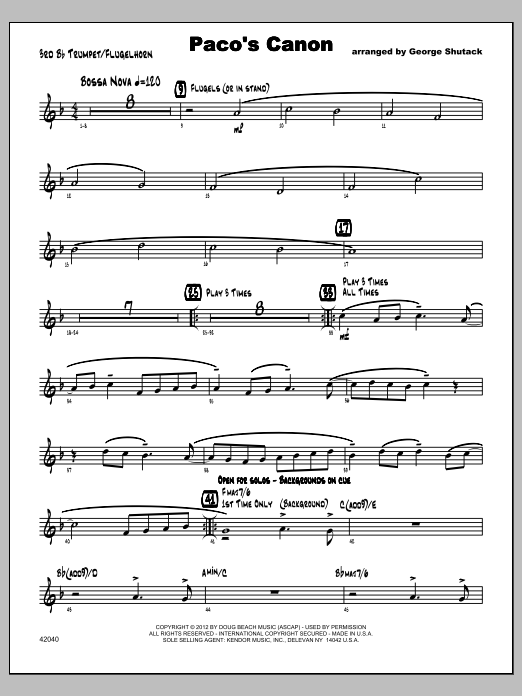 Download Shutack Paco's Canon - Trumpet 3 Sheet Music