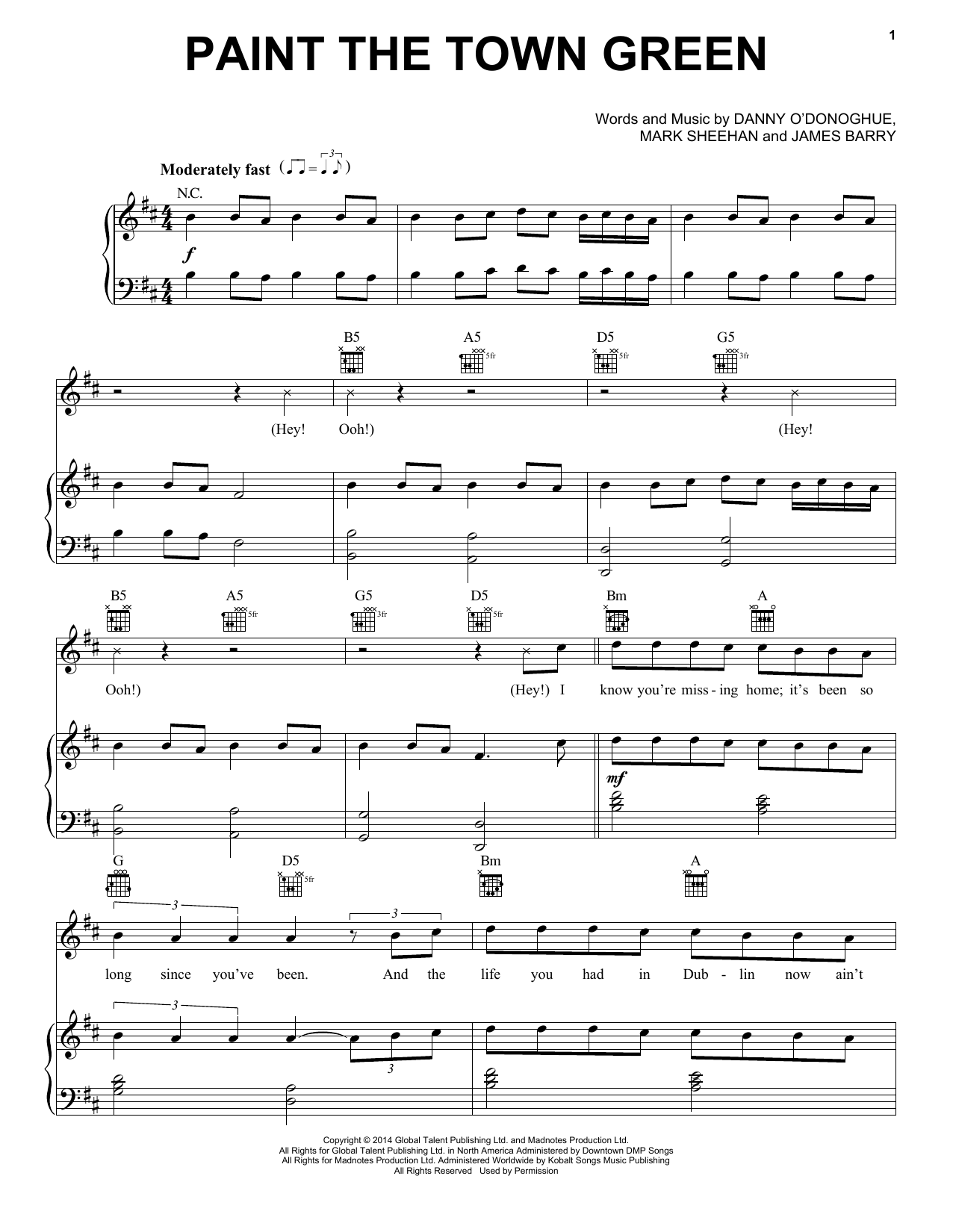 Download The Script Paint The Town Green Sheet Music