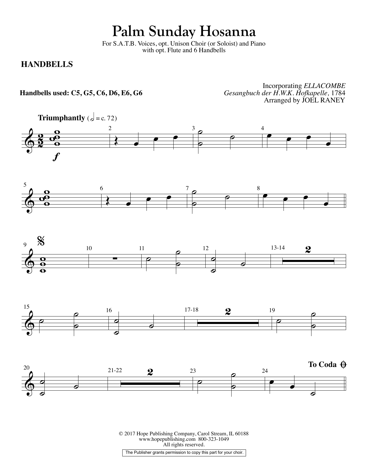 Download Joel Raney Palm Sunday Hosanna - Handbells Sheet Music