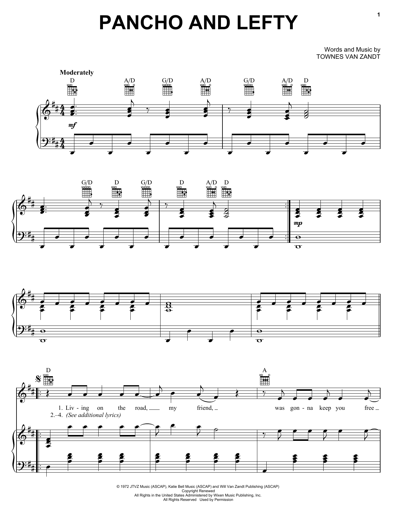 Download Townes Van Zandt Pancho And Lefty Sheet Music