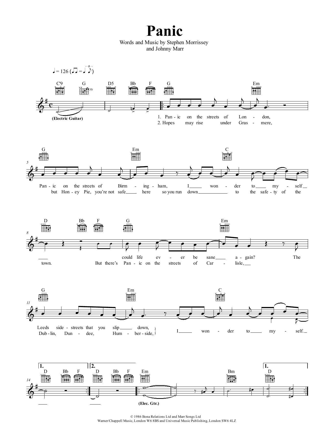 Download The Smiths Panic Sheet Music