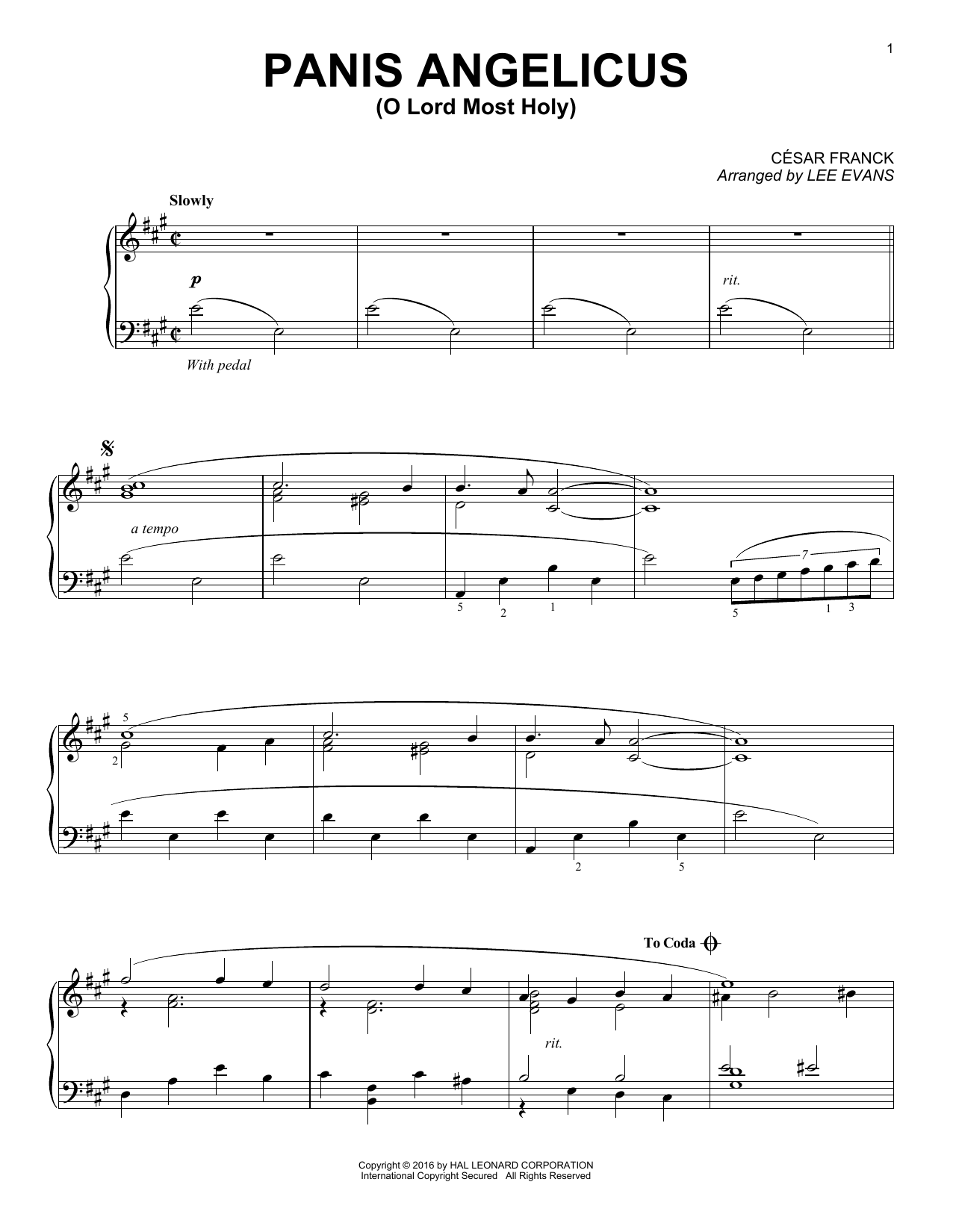 Download Lee Evans Panis Angelicus (O Lord Most Holy) Sheet Music