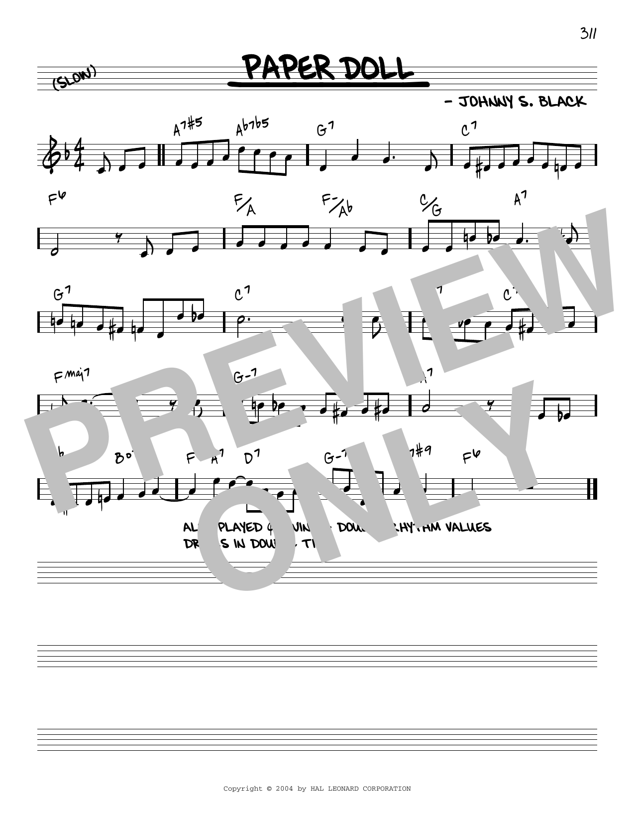 Download Johnny S. Black Paper Doll [Reharmonized version] (arr. Sheet Music