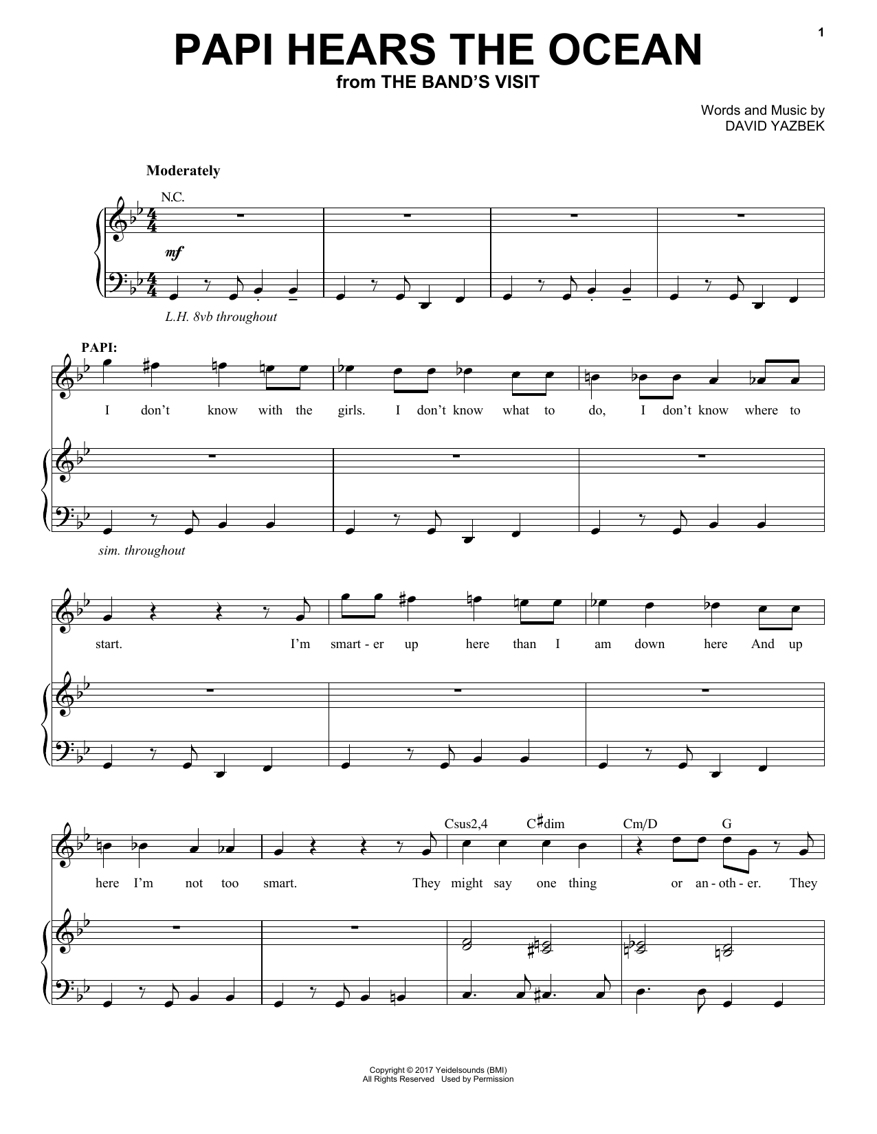 Download David Yazbek Papi Hears The Ocean (from The Band's V Sheet Music