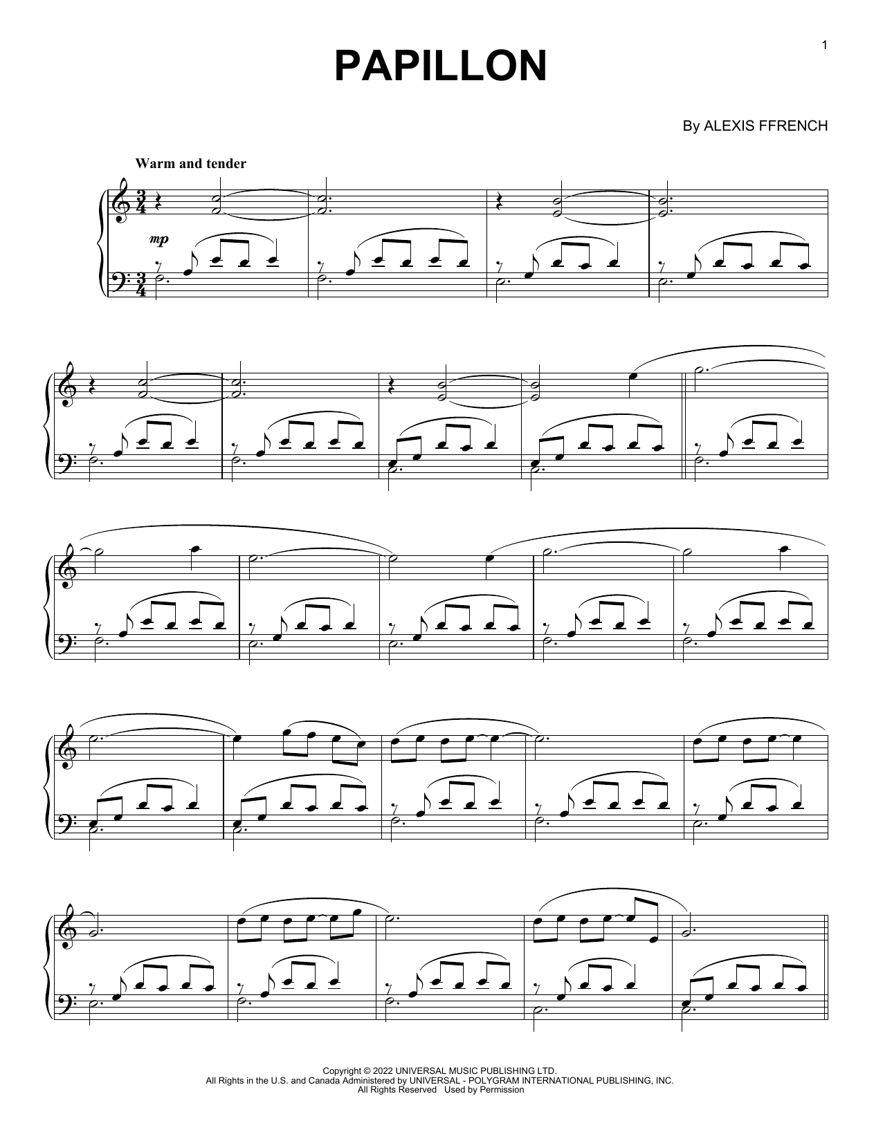 Download Alexis Ffrench Papillon Sheet Music