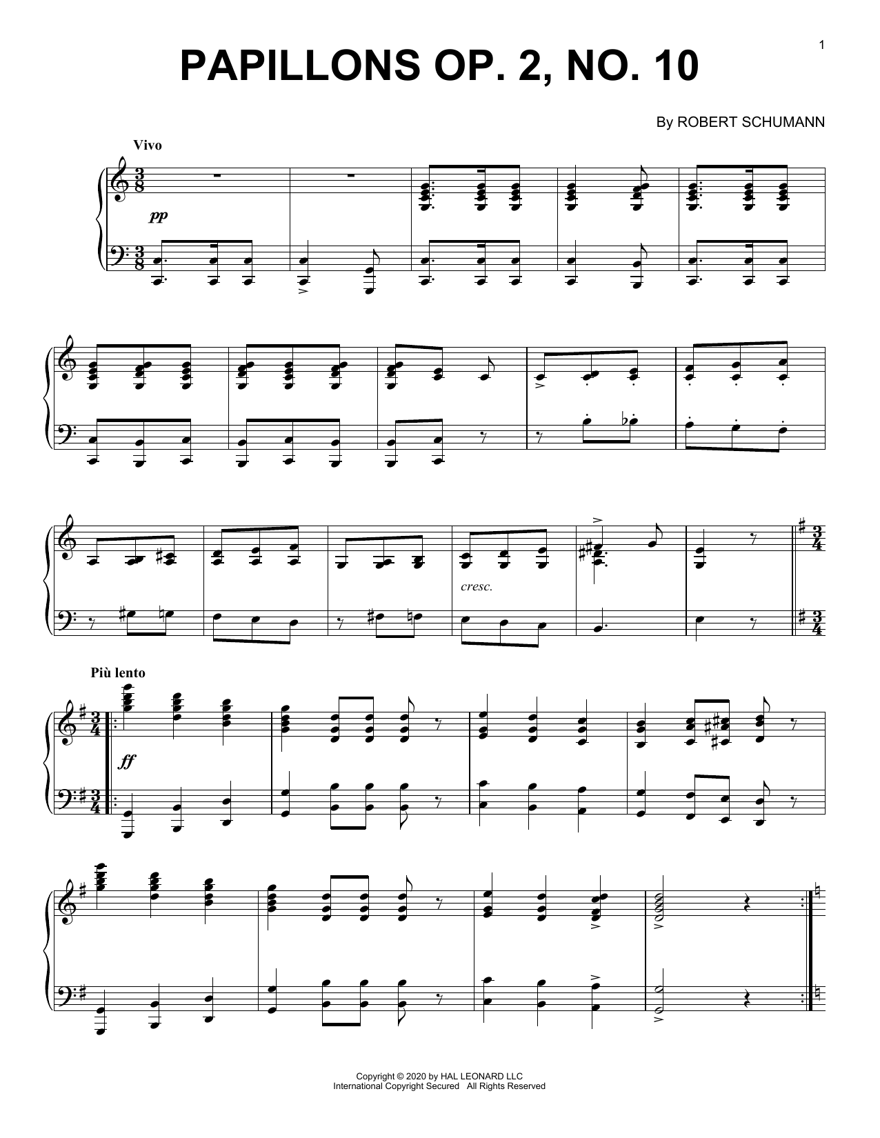 Download Robert Schumann Papillons, Op. 2, No. 10 