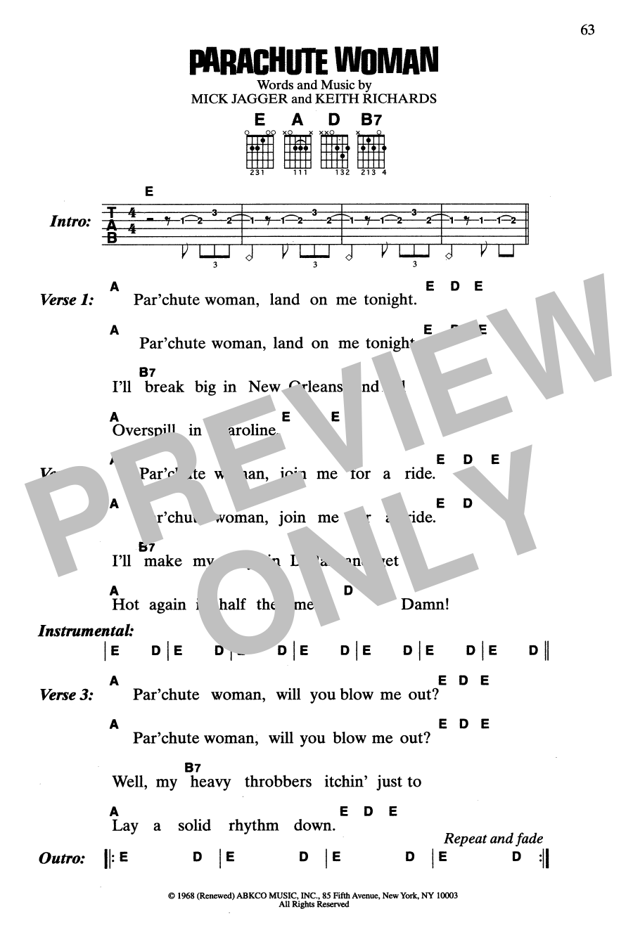 Download The Rolling Stones Parachute Woman Sheet Music