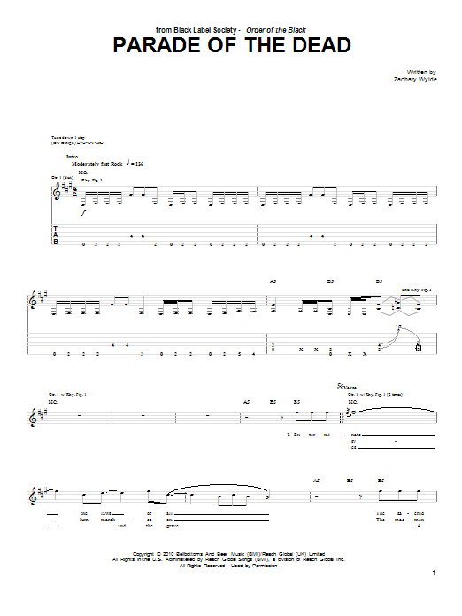 Download Black Label Society Parade Of The Dead Sheet Music