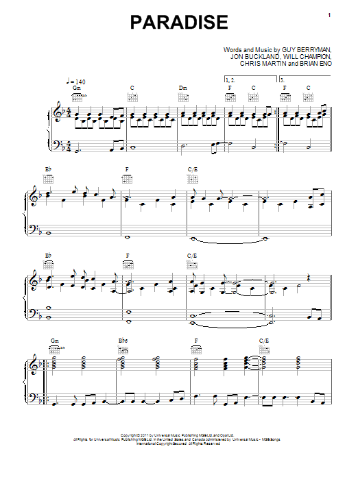 Download Coldplay Paradise Sheet Music