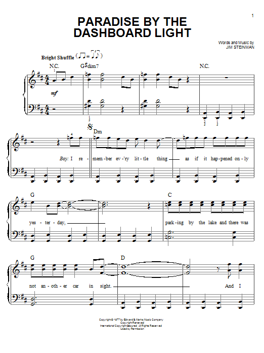 Download Meat Loaf Paradise By The Dashboard Light Sheet Music