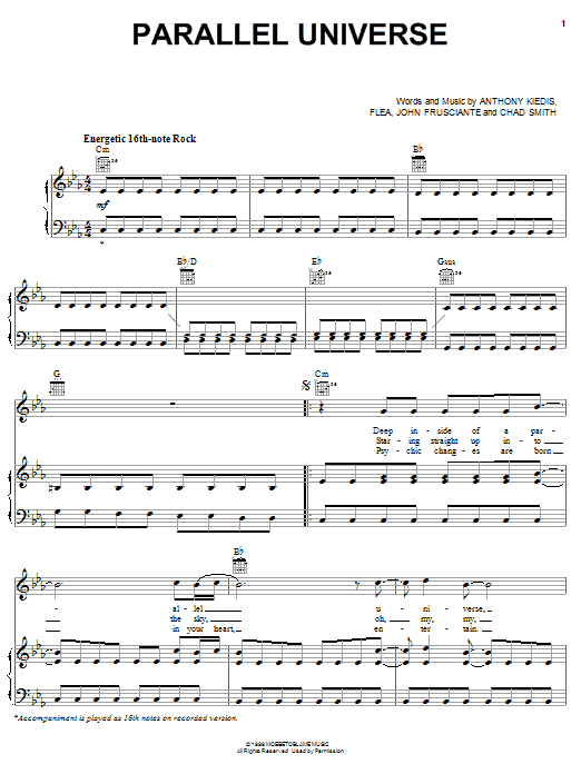 Download Red Hot Chili Peppers Parallel Universe Sheet Music