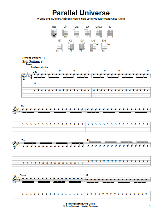 Download Red Hot Chili Peppers Parallel Universe Sheet Music