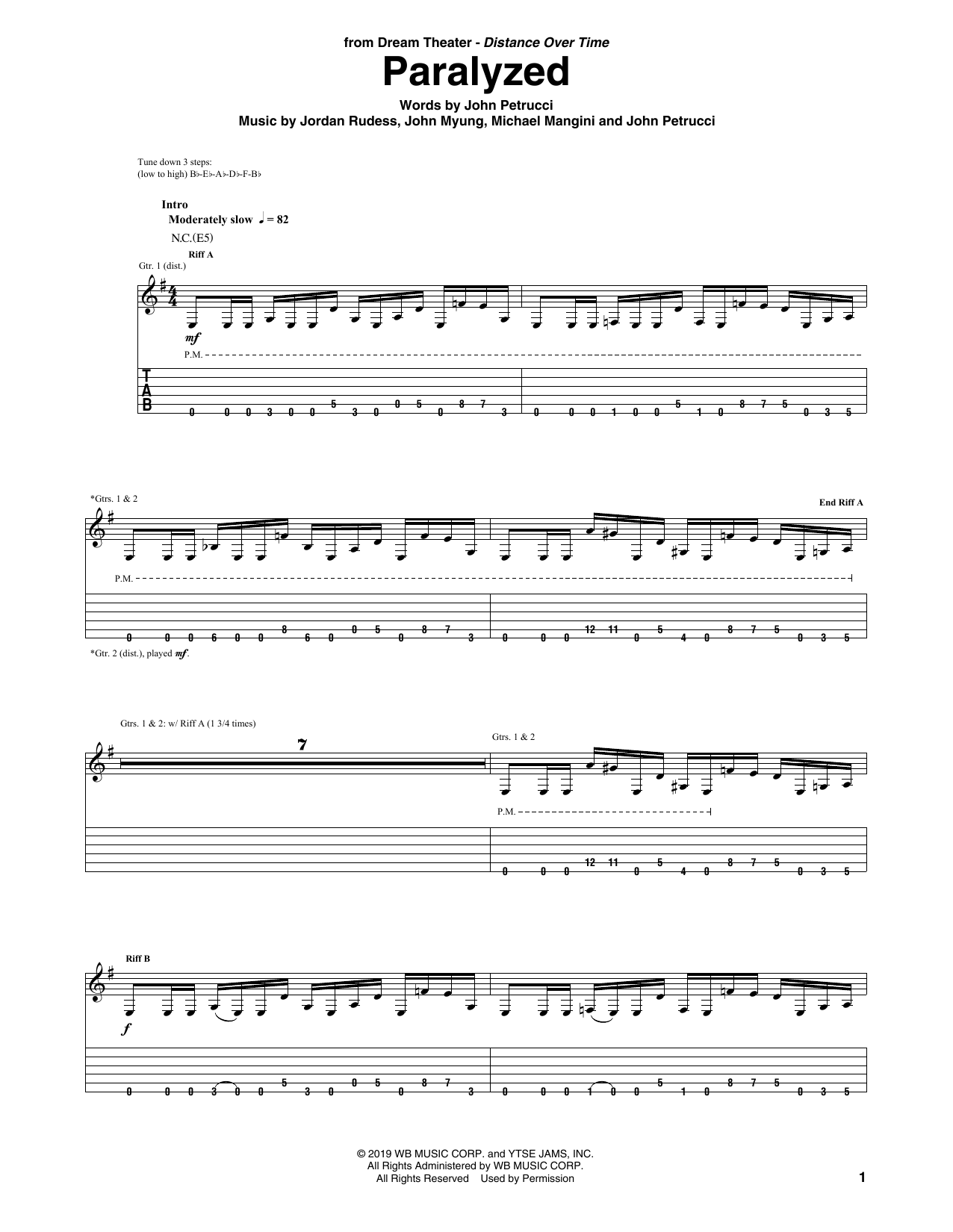 Download Dream Theater Paralyzed Sheet Music