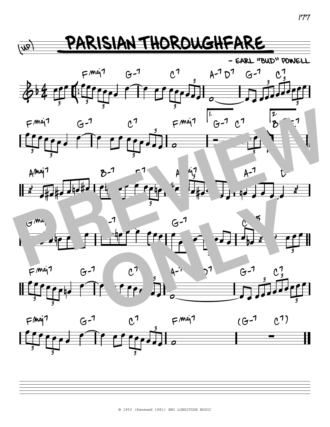 Download Bud Powell Parisian Thoroughfare Sheet Music