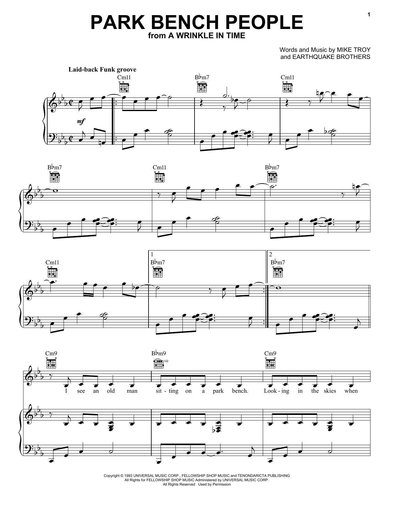 Download Earthquake Brothers Park Bench People (from A Wrinkle In Ti Sheet Music