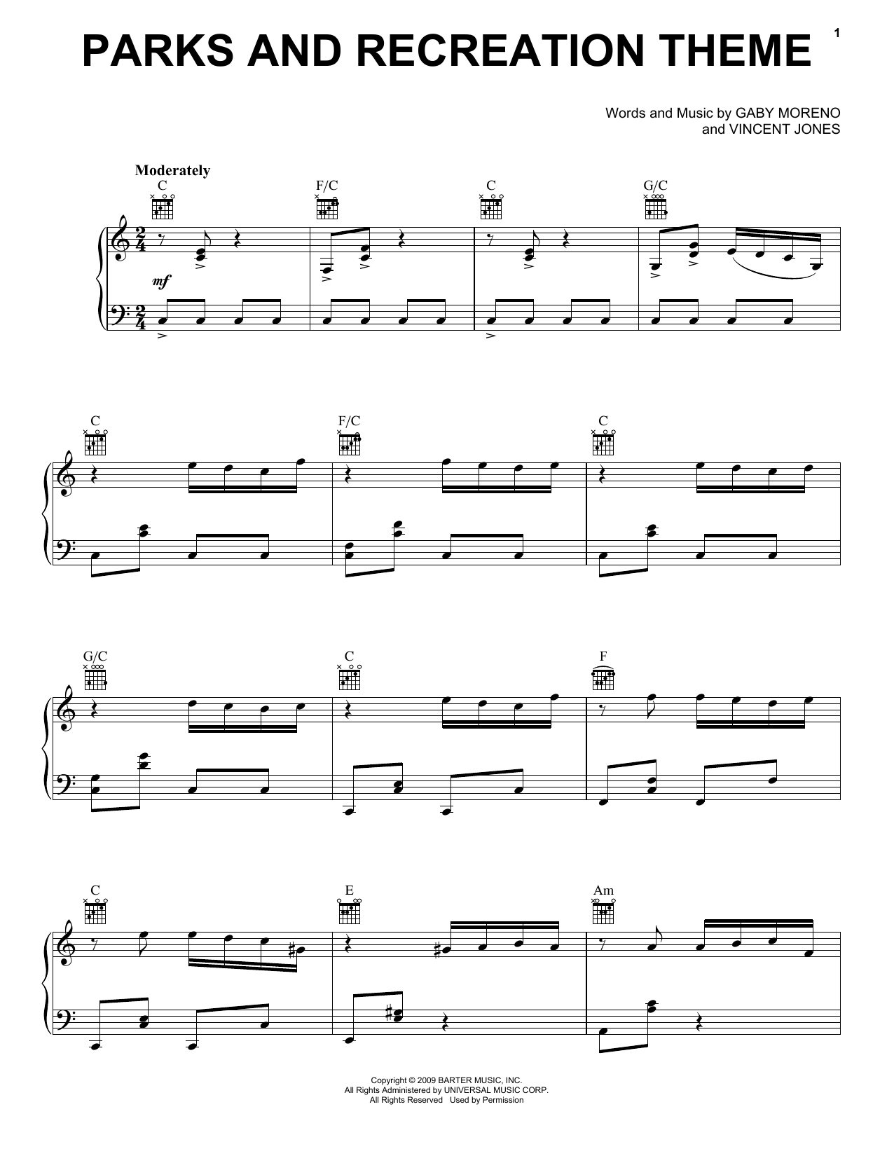 Download Gaby Moreno and Vincent Jones Parks And Recreation Theme Sheet Music